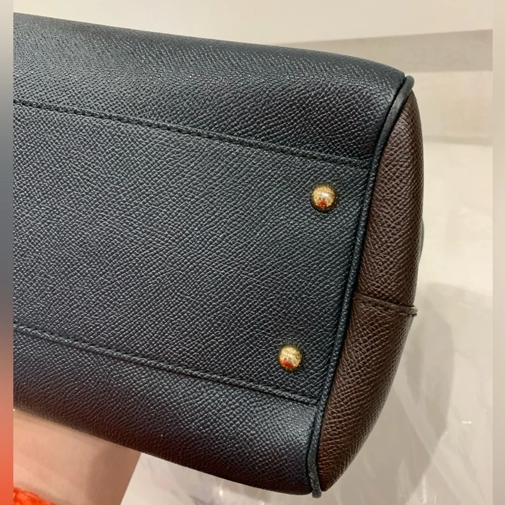 Dolce & Gabbana Black Leather Structured Top-Handle Satchel with Gold Plaque